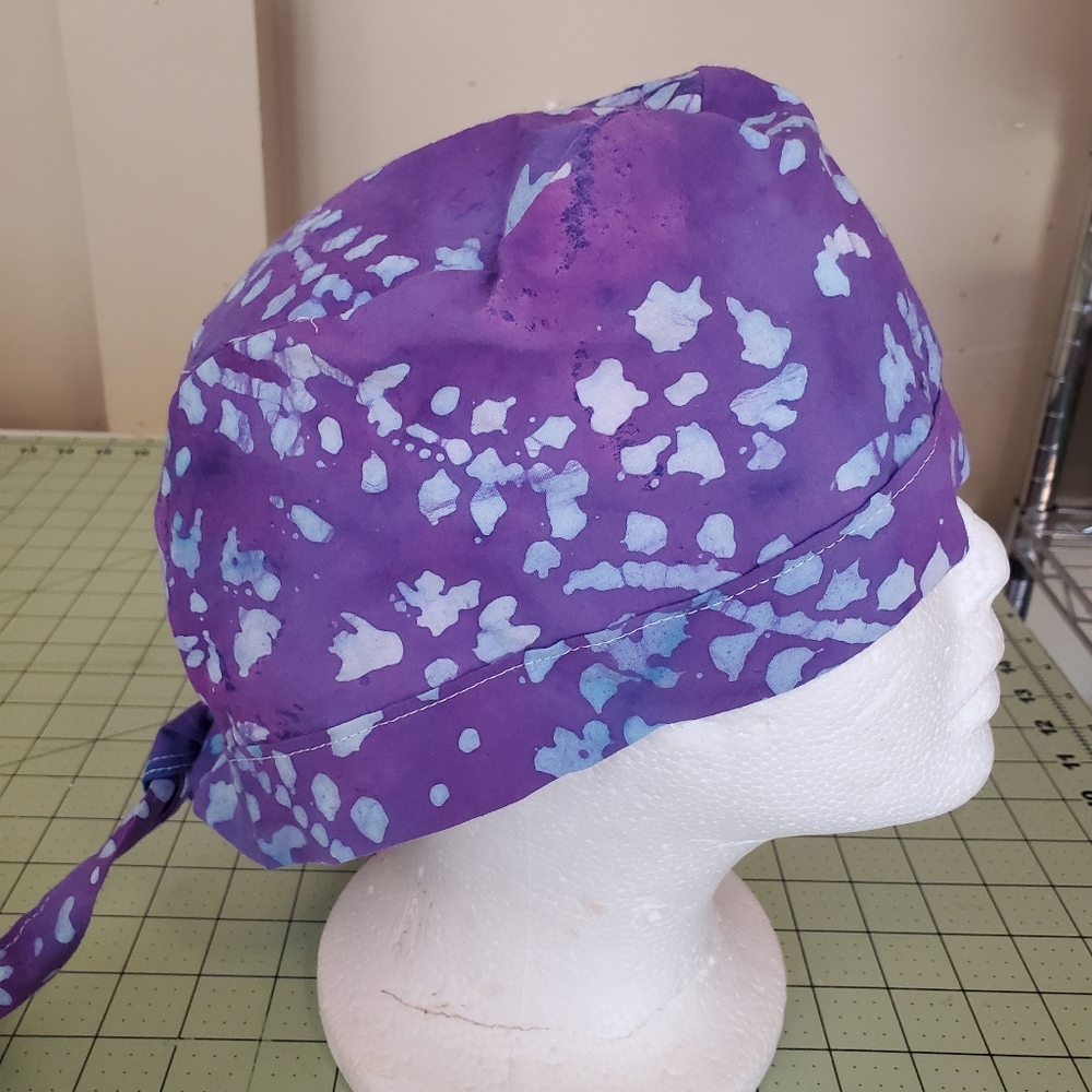 New Purple and Blue Patterned Scrub Cap Adult Sz Cotton